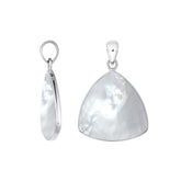 Sterling Silver Mother Of Pearl Triangular Pendant With Iridescent Lustre And Balinese Grace.